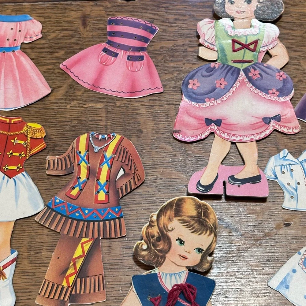 Paper Dolls with Lace-On Costumes for Little Girls Saalfield 1955 Vintage 36 pcs